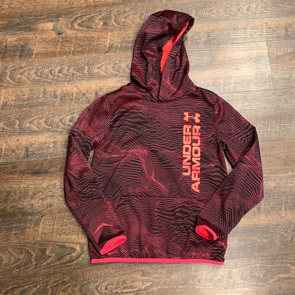 Youth XL Neon Orange and Black Under Armour Hoodie